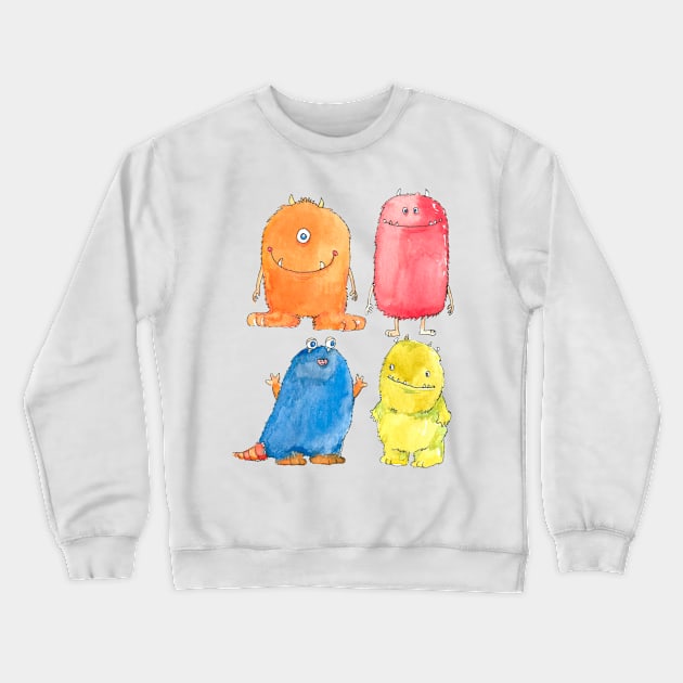 Funny Watercolor Monsters Crewneck Sweatshirt by Mako Design 